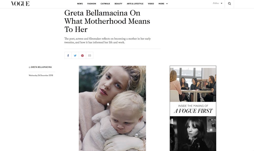 Read full article on British Vogue  https://www.vogue.co.uk/article/greta-bellamacina-on-what-motherhood-means-to-her